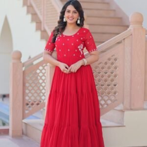 Lovely Red Color Long Gown