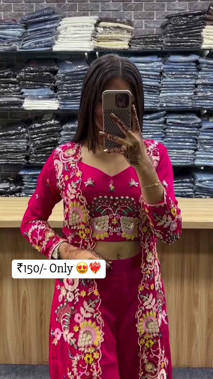 Embroidered 3-Piece Indo-Western Co-Ord Set - Image 3