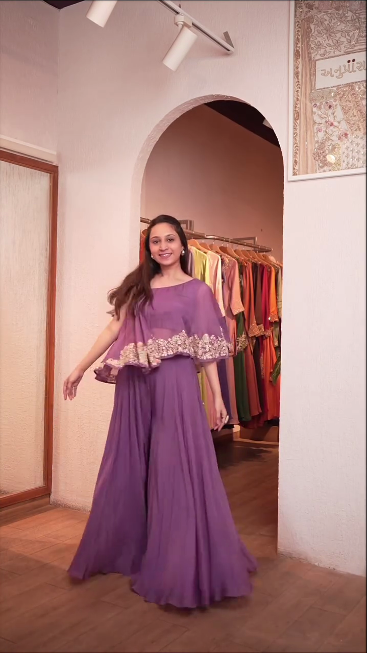 Embroidered Pink Peplum Palazzo Set with Dupatta - Image 6