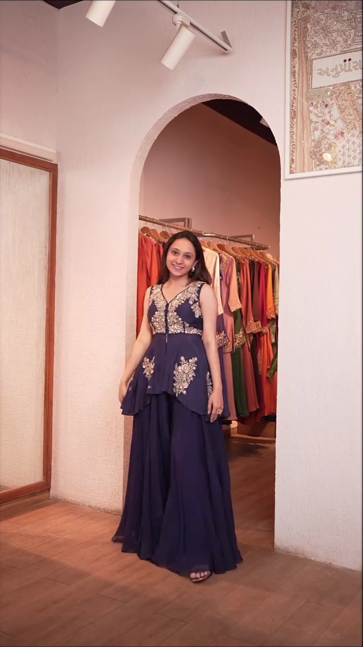 Embroidered Pink Peplum Palazzo Set with Dupatta - Image 9